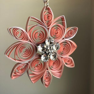 Sparkly Pink Handmade Quilled Snowflake Ornament | Paper Filigree Bling Holiday Christmas Bauble | Shimmering Glitzy Pink Xmas Tree Décor