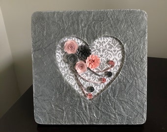 Decorative Quilled Victorian Romantic Shabby Chic Damask Valentine&#39;s Day Decor Gift Framed  Heart Shaped 3D Paper Art Floral Flower