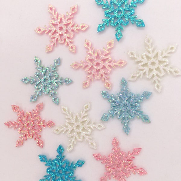 10PCS Snowflake Glitter Patch Hair bow Feltie Snowflake bow centre Glitter Felt Appliques Snowflake cut out Felt Snowflake Ornament 35MM30MM