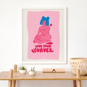 Body Positivity Printable Art, Love Your Curves, Feminist Art, Body Positive Print, Wall Decor, Gift For Her, Riso Art, Illustrated Art