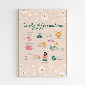 Tägliche Affirmationen druckbare Kunst, Mantras, Motivation, positive Affirmation, Body Positivity, Frauen Empowerment, Geschenk für sie