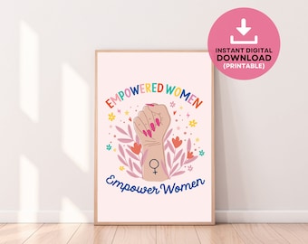 Wydruk artystyczny „Empowered Women Fist”, dekoracja ścienna o tematyce feministycznej (pobranie cyfrowe)