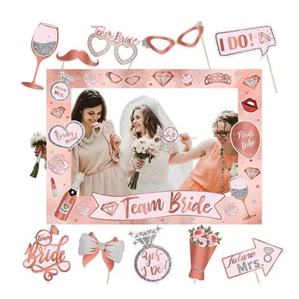 Kit Photo Booth Enterrement de vie de jeune fille Bachelorette party Bride décoration cadre festif avec nombreux accessoires future mariée