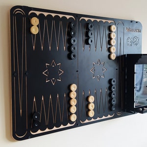 Wall Backgammon with a Dice Roller, Magnetic Backgammon Set, Vertical Backgammon Board, Metal Wall Game