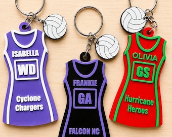 Personalised Netball Dress Keyring | Custom Sports Gift | Player Present | Team Gift | Coach Gift | Netball Club