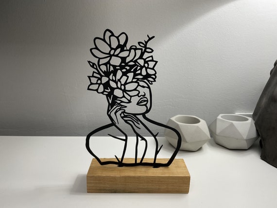 mothers day gifts, Woman Line Art, Women Silhouette, Metal Home Decor, Wood Based Metal Shelf Decor, Minimal Tabletop, Shelf Decor Accents