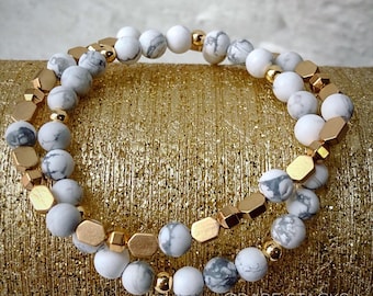 Bracciale in ematite placcata Howlite & Gold