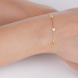 Pulsera de letra de oro de 14 quilates - Pulsera personalizada - Pulsera inicial familiar - Pulsera de carta personalizada - Regalo para la madre - Regalos de Navidad
