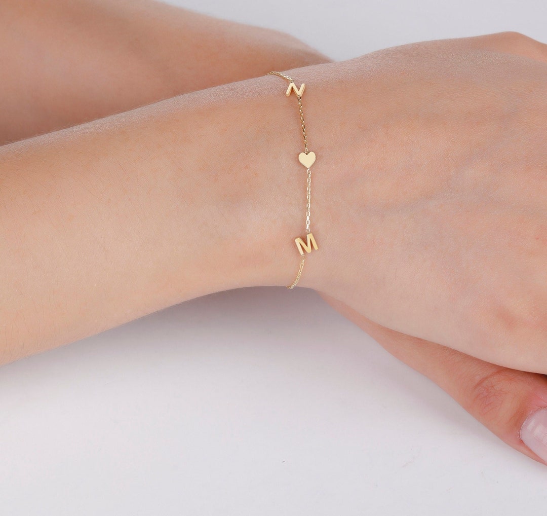 14K Gold Letter Bracelet Custom Bracelet Family Initial Bracelet