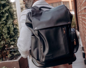 Leather backpack men | leather backpack women | vegan leather sling backpack | large leather backpack | laptop backpack| mens backpack