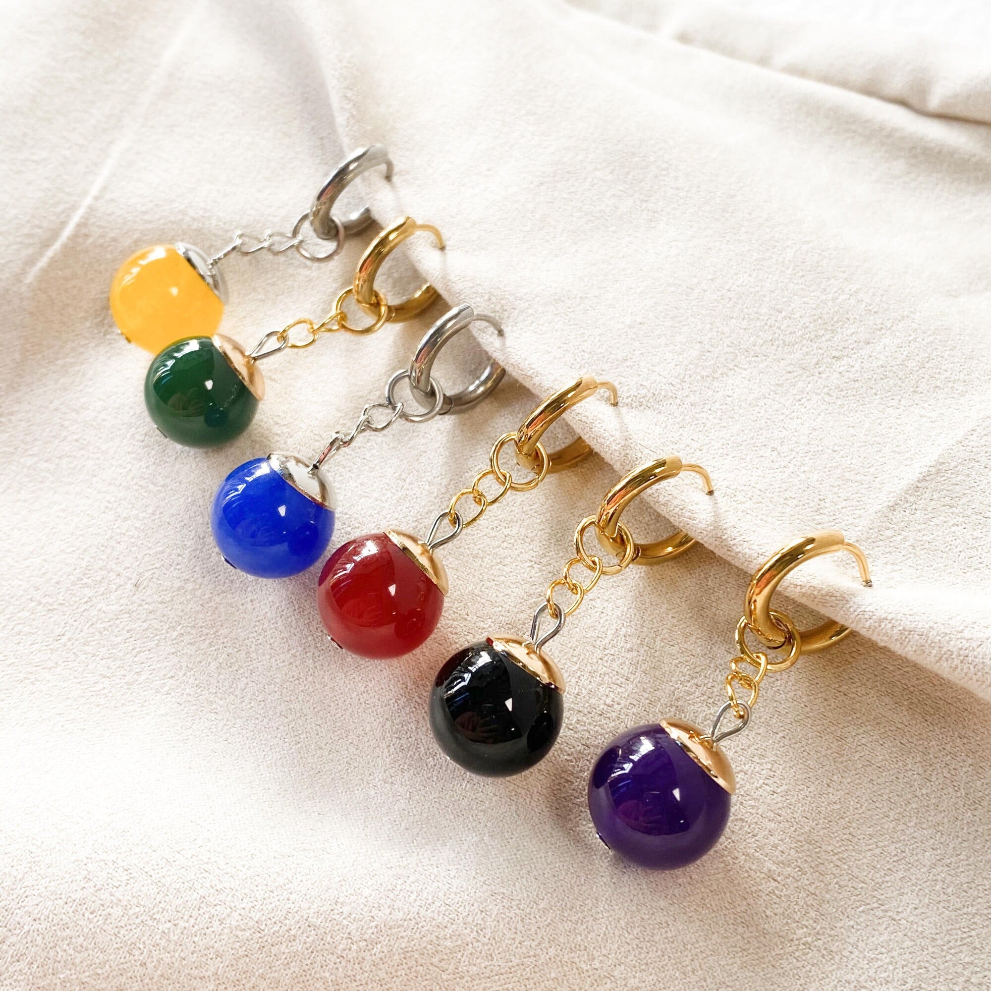 Pair Of Potara Earrings Green Yellow Blue Red Natural Stones -  Portugal