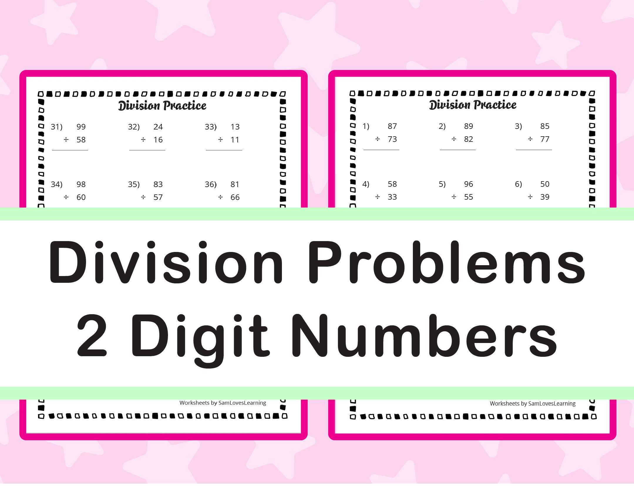 division questions math equations practice worksheets two etsy