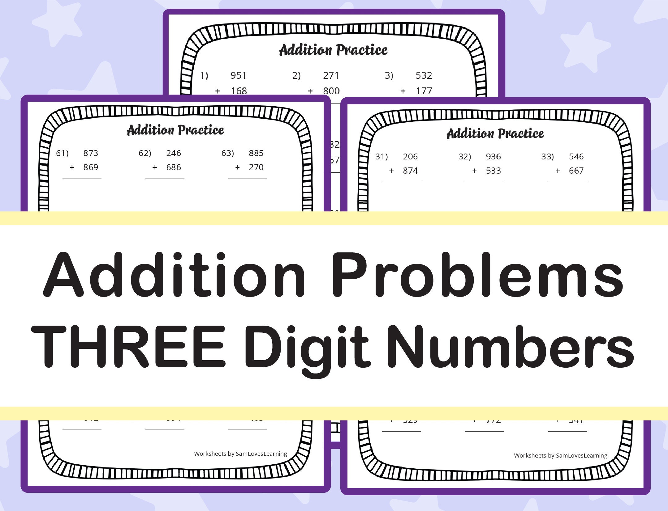 addition questions practice math worksheets three digit etsy