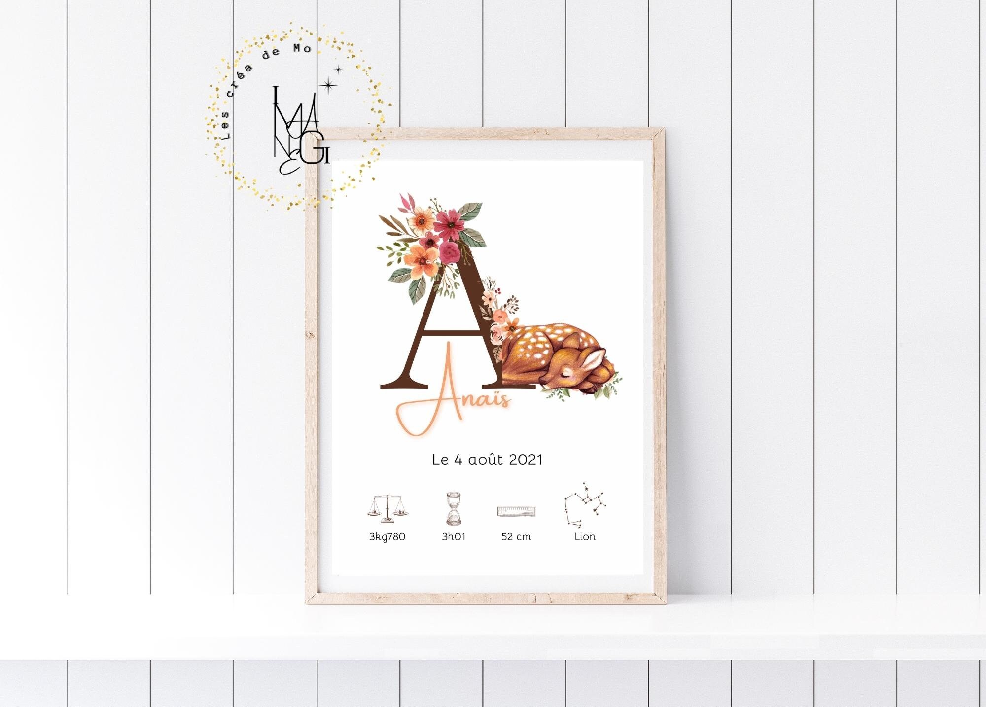 Affiche Cadeau Naissance | Affiche Personnalisée Affiche Faon Bienvenue Bébé Les Créa de Mo