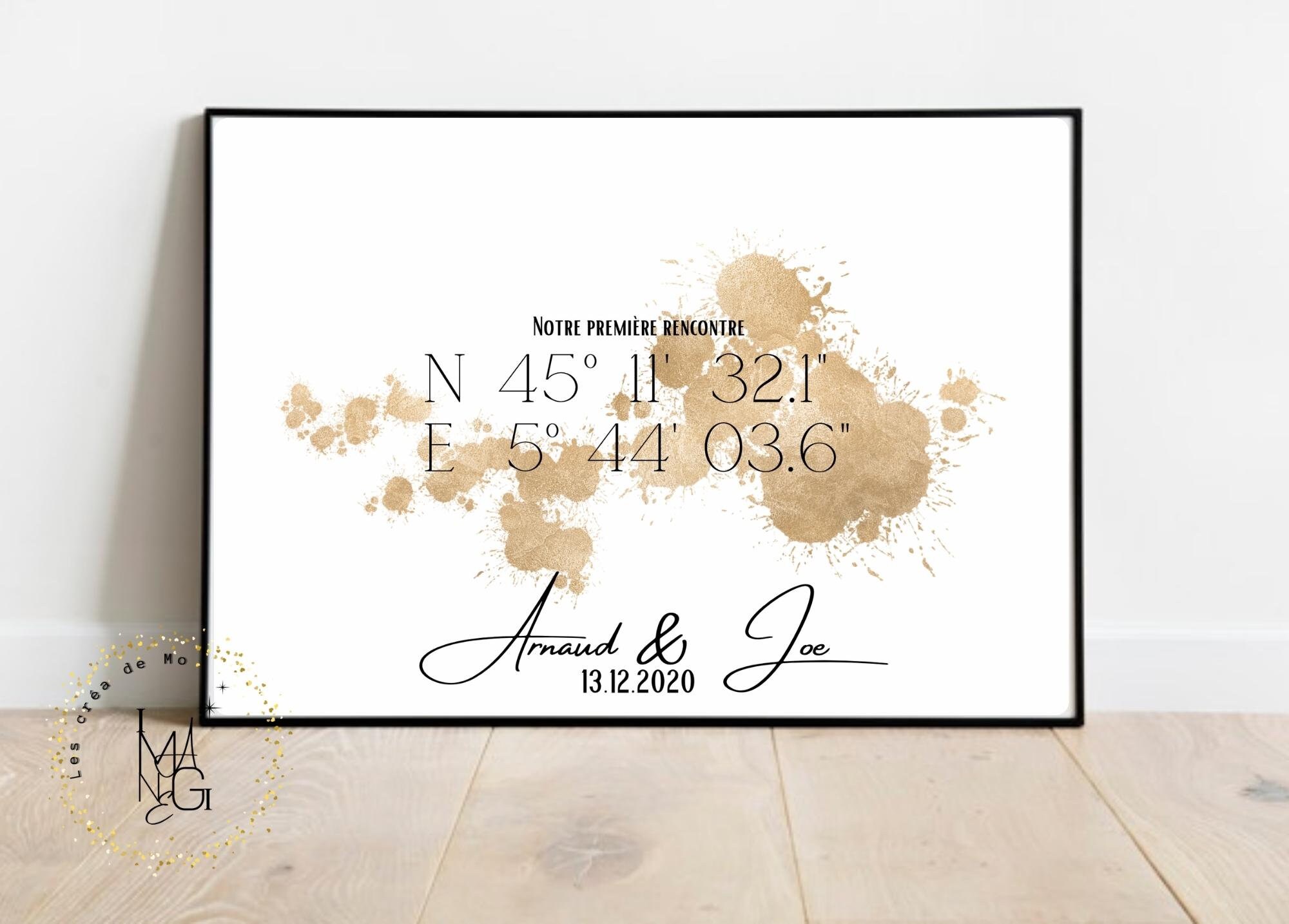 Affiche Coordonnées Gps | Affiche Cadeau Couple Cadeau Mariage, St Valentin Les Crea de Mo