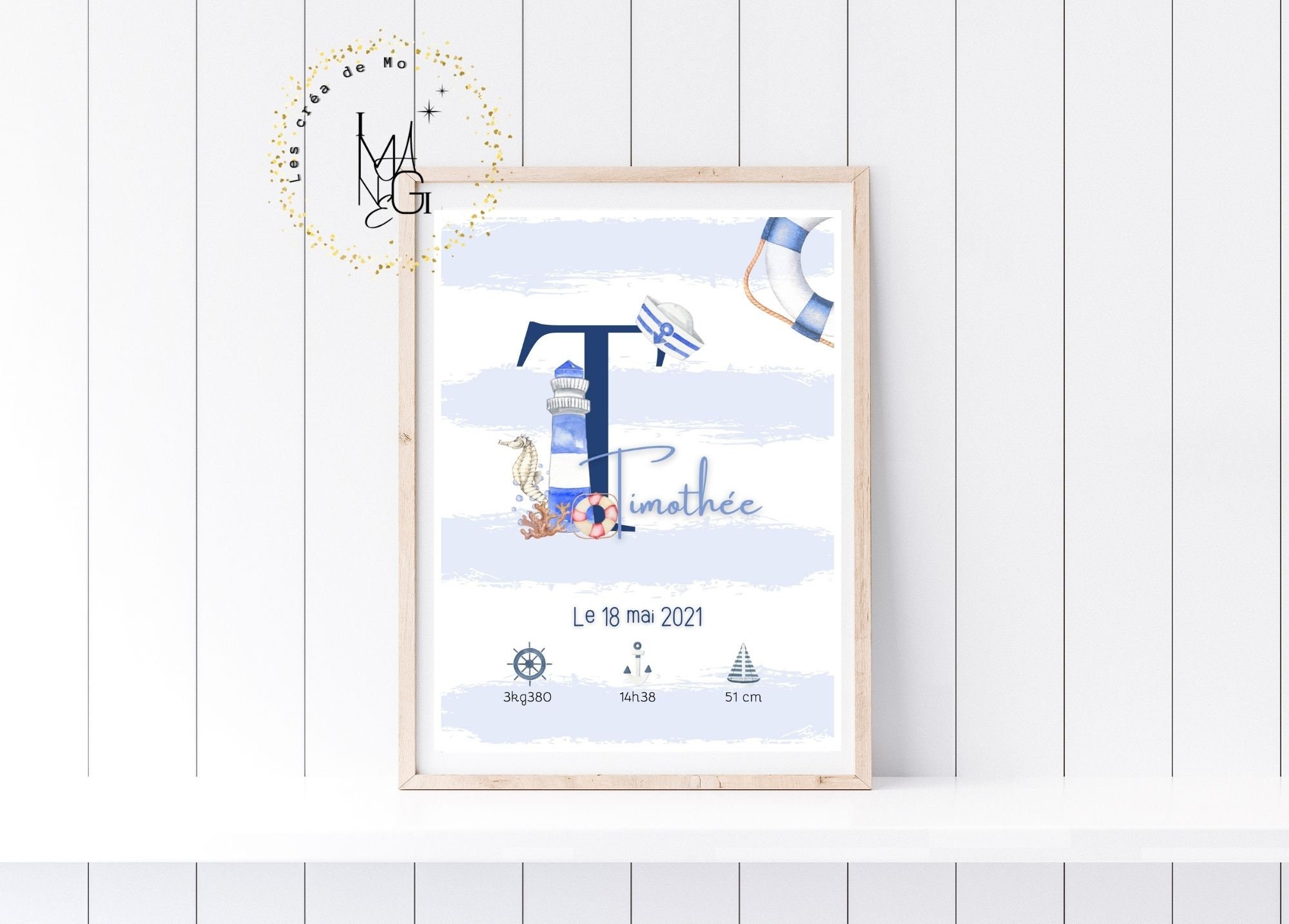 Affiche Cadeau Naissance | Affiche Personnalisée Affiche Marin Bienvenue Bébé Les Créa de Mo