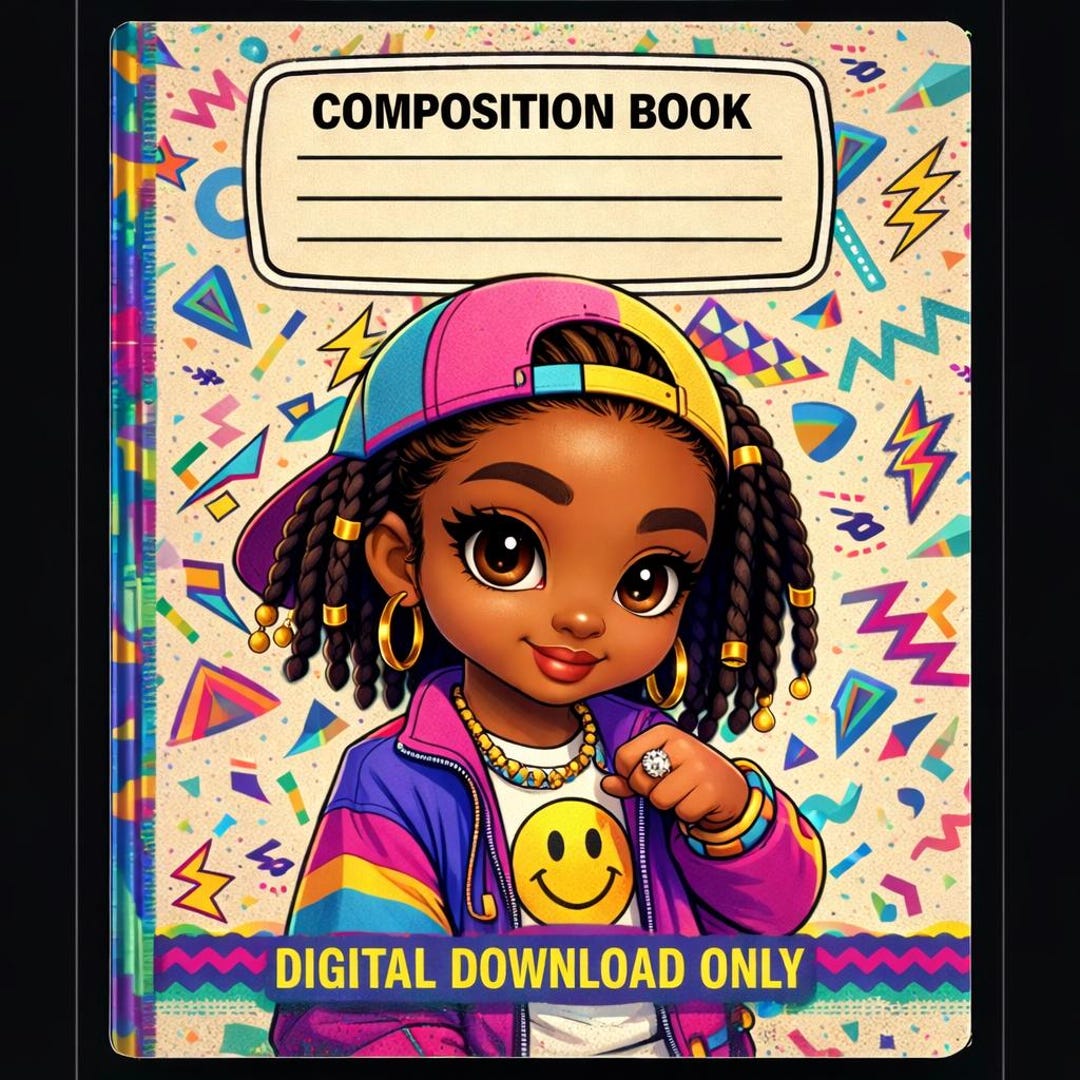 Notebook Chibi Afro Chibi Girl Composition Notebook Cover | 90s Melanin Style (digital ...