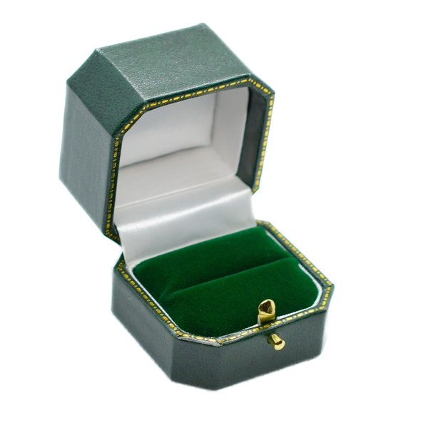 Vintage Style Octagonal Green Leatherette Ring Box