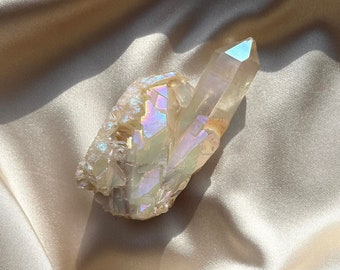 Angel Aura Cuarzo Cluster-Cuarzo de aura natural, cúmulo de cuarzo de cristal de aura, cristal de decoración curativa de meditación de cuarzo arco iris