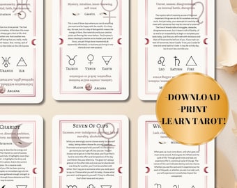 Digital Training Tarot deck for beginners,Digital PDF, Tarot cards with meanings on cards, beginner tarot, tarot keywords and zodiac signs