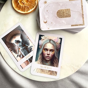 Tarot deck with guidebook, 78 beige gold tarot cards, Artificial Intelligence, Beginner's divination tools, Pastel dreams tarot deck