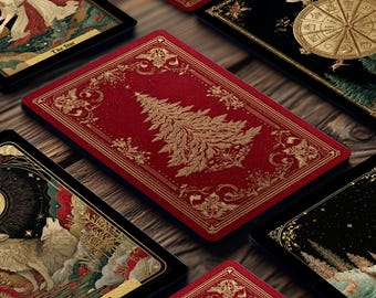 Baraja de Tarot Royal Yule, Cartas Navideñas Vintage Rojas y Doradas