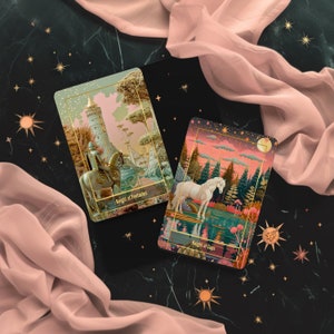 Baraja de Tarot con Guía, Tarot Completo con 78 cartas, Baraja de Oráculo Única Indie, Baraja de Tarot de Carnaval Celestial imagen 7