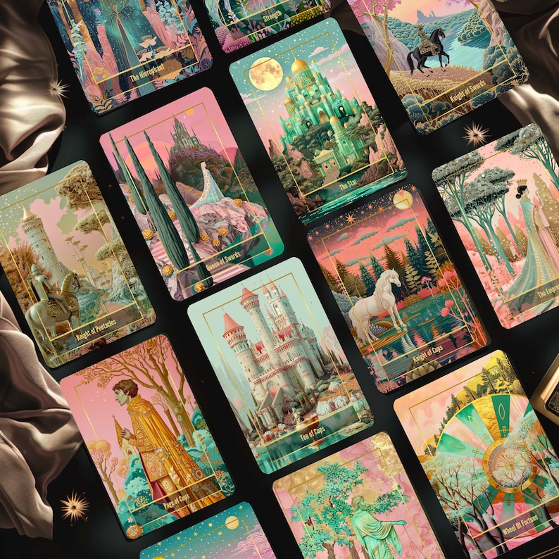 Baraja de Tarot con Guía, Tarot Completo con 78 cartas, Baraja de Oráculo Única Indie, Baraja de Tarot de Carnaval Celestial imagen 4