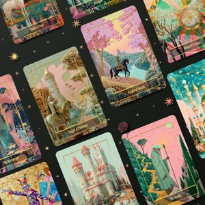 Baraja de Tarot con Guía, Tarot Completo con 78 cartas, Baraja de Oráculo Única Indie, Baraja de Tarot de Carnaval Celestial imagen 6