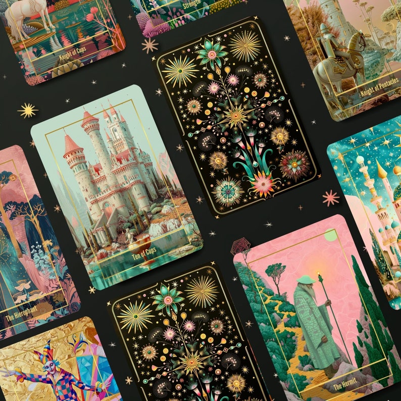 Baraja de Tarot con Guía, Tarot Completo con 78 cartas, Baraja de Oráculo Única Indie, Baraja de Tarot de Carnaval Celestial imagen 2