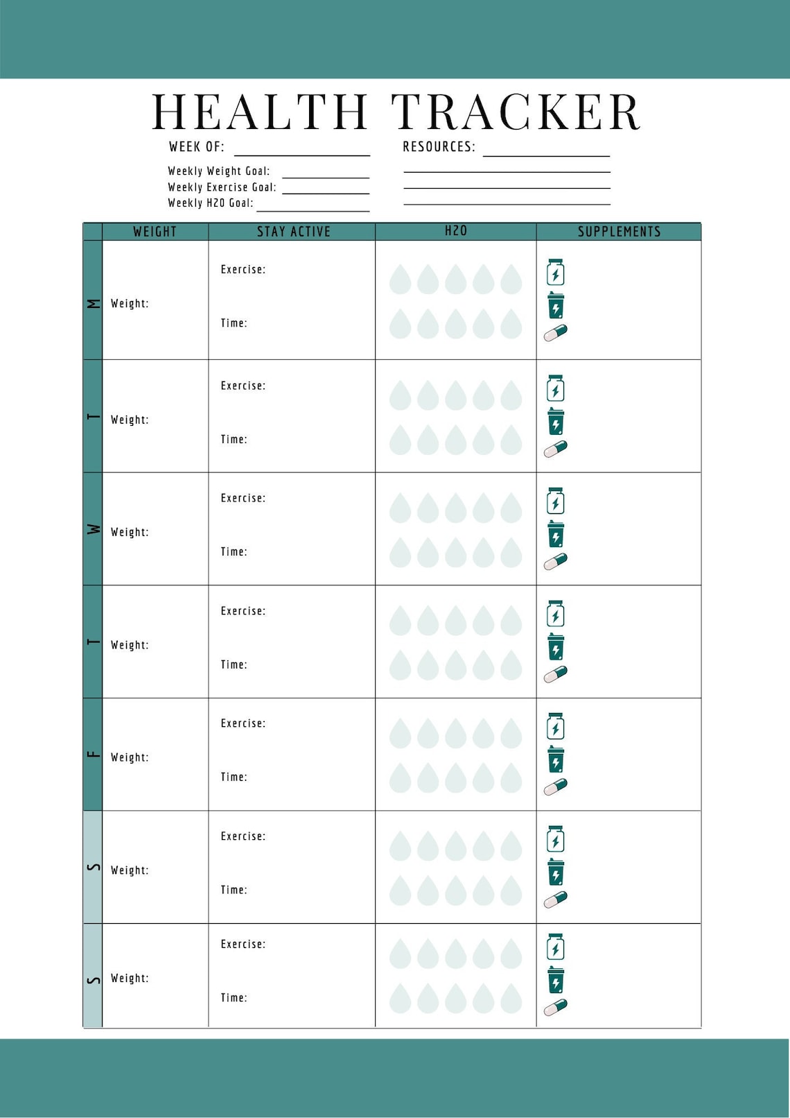Health and Wellness Tracker Printable Health Tracker - Etsy