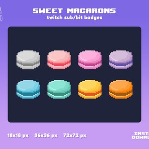 8 Sweet Macarons Twitch Badges, Bit Badges, Sub Badges, 8 bit, Pizel Art, Kawaii