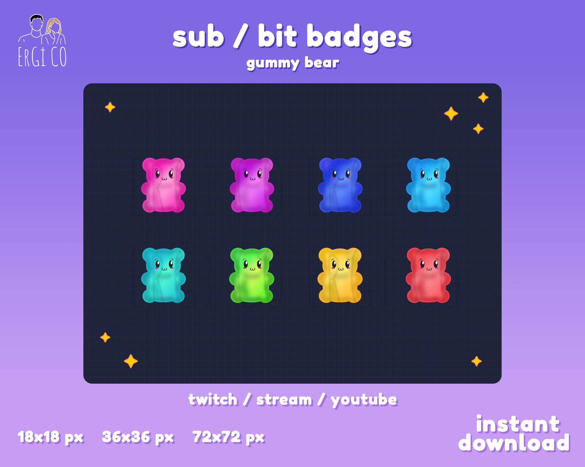 Gummy Bear Sub Badges | Premade Twitch Sub Badges | Twitch Bit Badges |  Discord Roles | Channel Points Icons