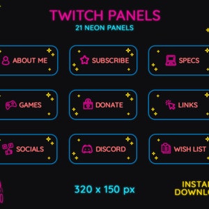 21 Twitch Neon Panels - Neon Profile Panel - Neon - Glow - Streaming Panel