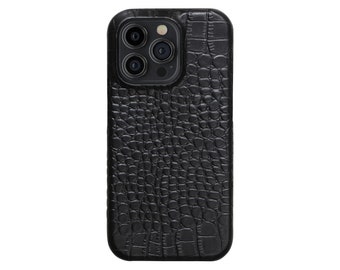 iPhone 15 Pro Crocodile Leather Case with MagSafe - Black
