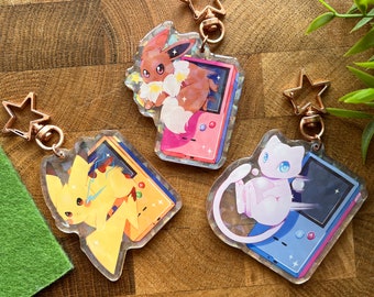 Poké Monsters with Gaming Computer | Holographic Acrylic Charm Keychain