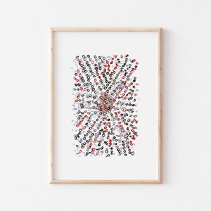 Der Pinya - Katalanischer Menschenturm aus der Aufsichtsperspektive. Handzeichnung der katalanischen Menschentürme. Giclée Kunstdruck.