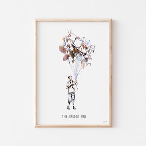 The Happy Balloon Man Giclée Print: Whimsical Nursery Wall Art