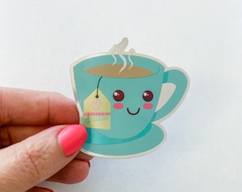 Gratitude Tea Cup Sticker: Holographic Vinyl Laptop Decal