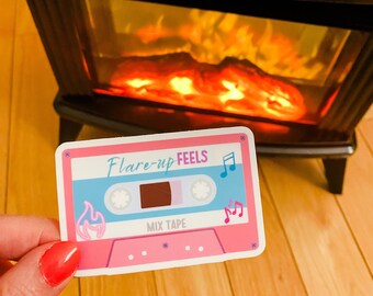 Flare Up Feels Mix Tape Vinyl Sticker, Spoonie Songs, Cassette Tape, Retro Sticker, Spoonie Vibes, Chronic Illness,Laptop Decal, Waterbottle