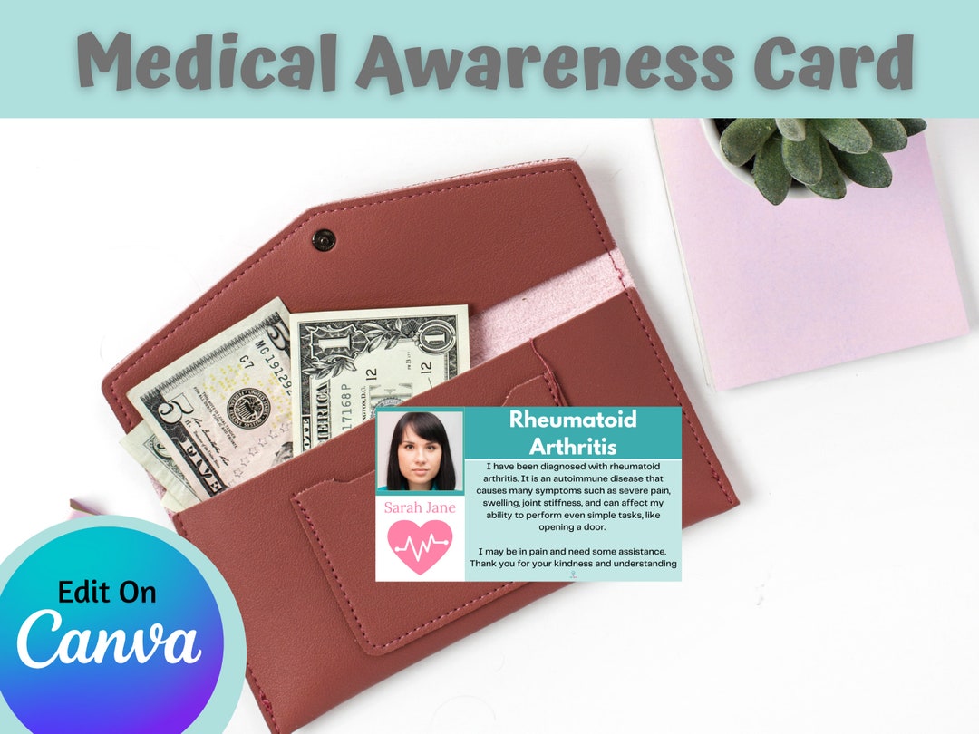 Printable Medical Alert Card Rheumatoid Arthritis Personalized