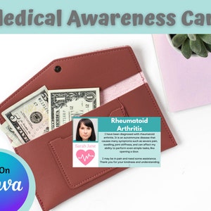 Printable Medical Alert Card, Rheumatoid Arthritis, Personalized Medical Notification Card, Medic Alert Card, Medical Wallet Card, Canva