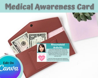 Rheumatoid Arthritis Medical Alert Card: Personalized Canva Template (Digital Download)