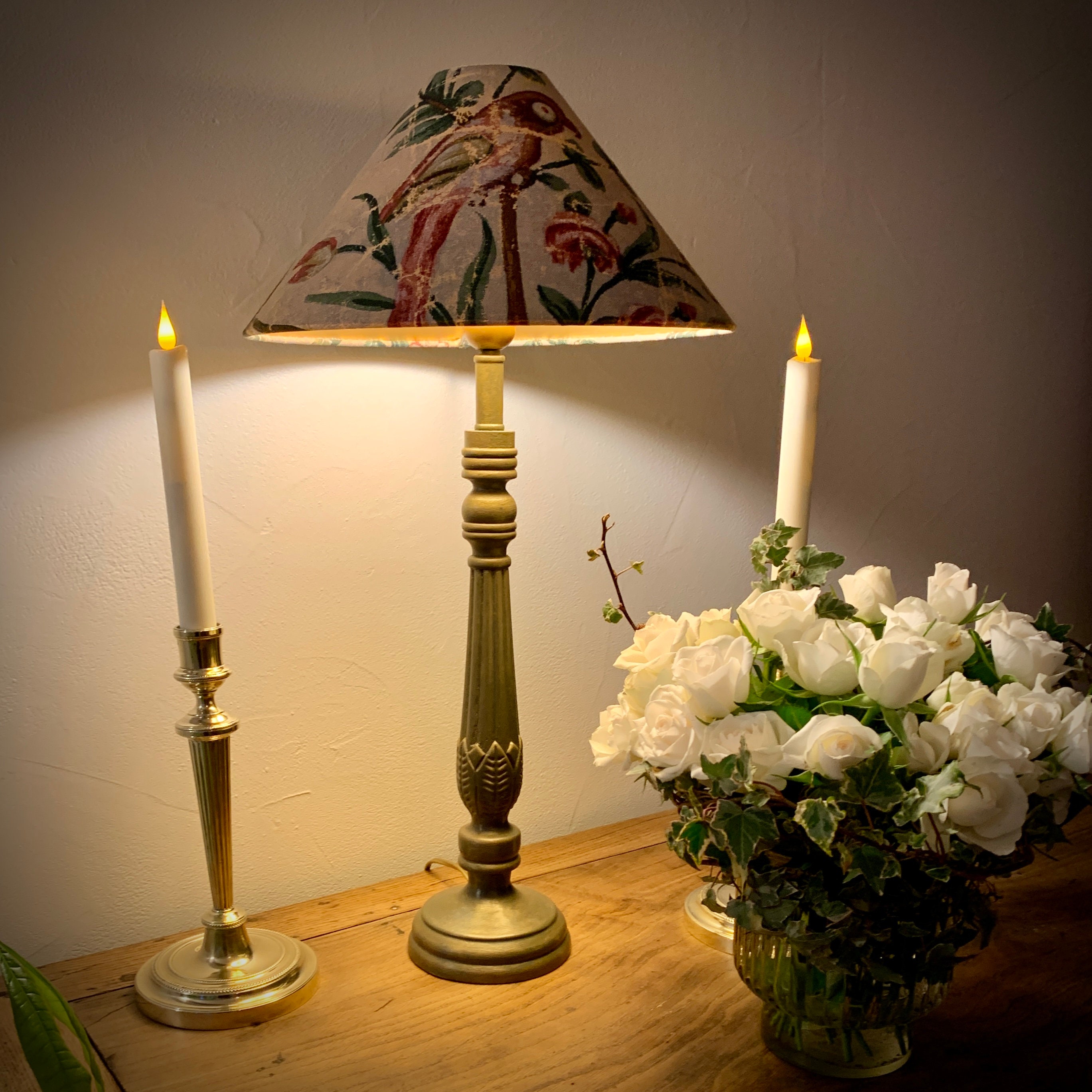 Lampe Ancienne avec Abat-Jour Tissu Style 18Ème
