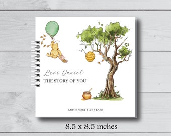 Baby Book, Baby Memory Journal, Travel Size Pregnancy Gift, Classic Winnie the Pooh with Balloon, Baby Shower Gift, New Mom Photo Album, SB2