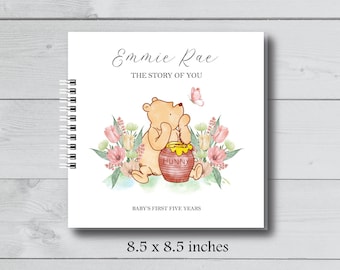 Baby Book, Baby Girl Memory Journal, Pregnancy Planner, Classic Winnie the Pooh Nursery, Baby Shower Gift, New Mom Photo Album, New Baby SB7