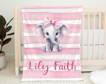 Girl Elephant Baby Blanket, Personalized kids Blanket, Elephant Baby Blanket, Elephant Blanket, Pink Newborn Girl Blanket, B10