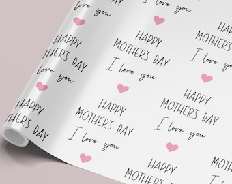 Mothers Day Personalized Wrapping Paper, Happy Mother's Day Gift Wrap, I love you Gift Wrap, Gifts for Mom, Mom Pink Gift Wrap, WP47