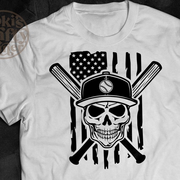 Skull Baseball USA flag Svg Baseball Svg Baseball Shirt  Svg Baseball Clipart Baseball Cut file Baseball Vector Baseball Silhouette