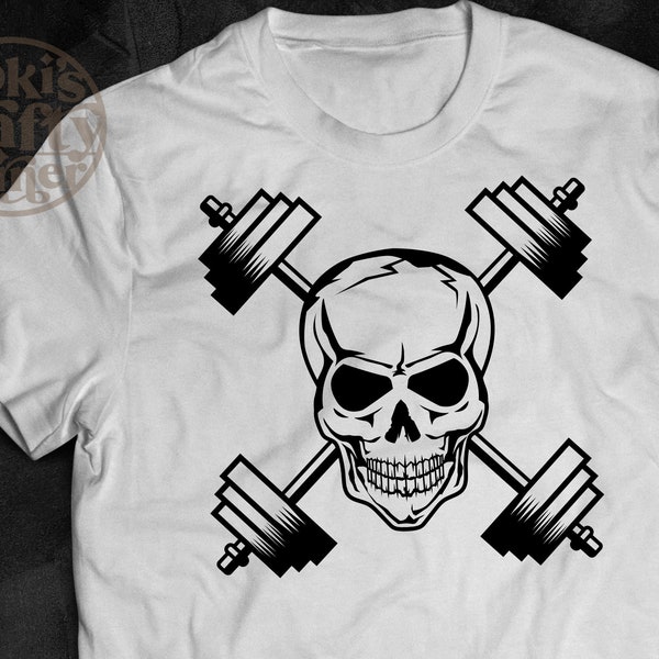 Skull Skeleton Barbell Svg | Fitness Svg | Bodybuilding Svg | Weightlifting Svg | Workout Svg | Crossfit Svg | Barbell Clipart | Barbell Svg